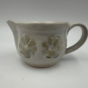 Studio‎ Pottery Hand Signed Floral Creamer Pitcher Grey Sage Green